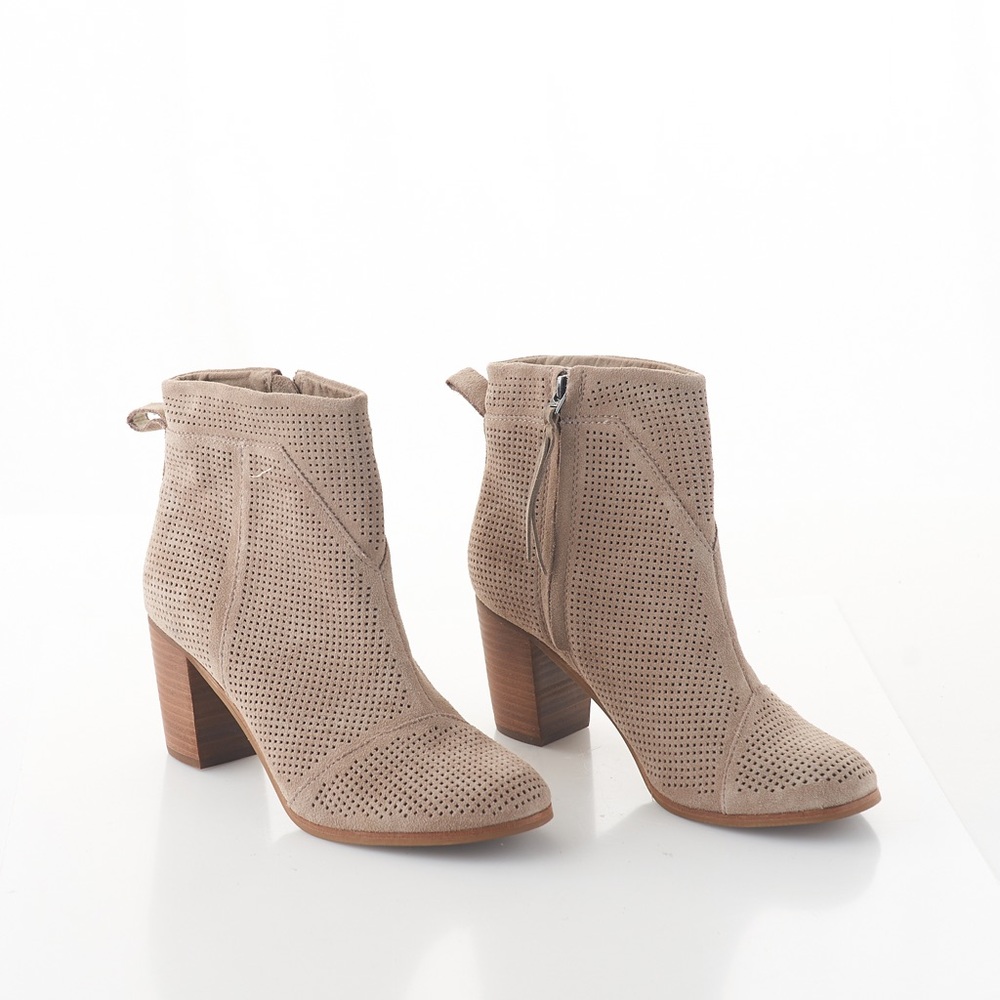 Toms Suede Womens Lunata Grid-Embossed Ankle Booties Taupe Side Zipper Size 9M